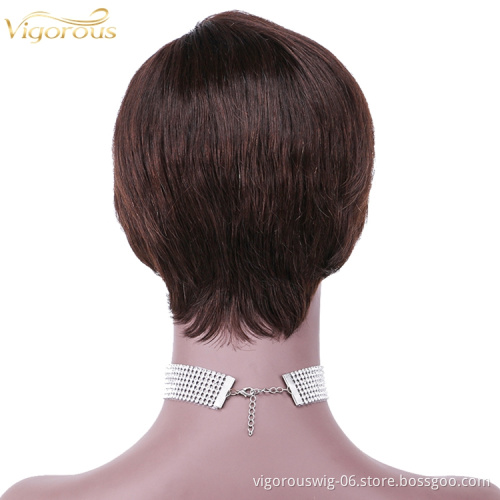 Straight brown wholesale private label short glueless cheap inch bob pixie cut brazilian 100% real human hair wig black women